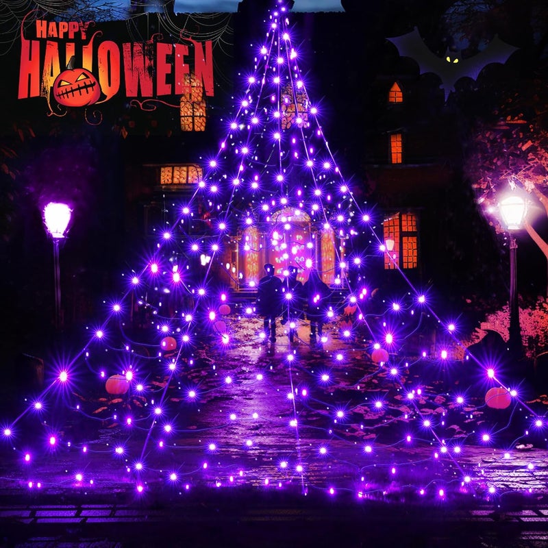 BlcTec Halloween Decorations Giant Spider Web Lights, 19.7ft x 14.7ft Lighted White Spider Web with 250 LEDs, Sturdy Wire Halloween Web Lights with 8 Modes, Waterproof for Yard, Porch Decor (Purple) - Image 1